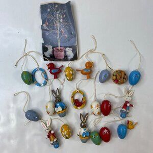 Wooden Easter Hanging Decorations Set With Colorful Eggs & Bunny Figurines
